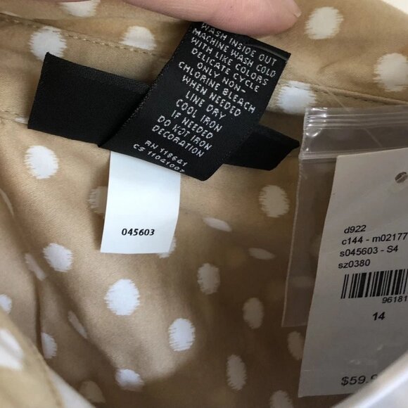 Lane Bryant NWT Polka Dot Shirt Top 14 Beige Rhinestone Collar Long Sleeve - Picture 11 of 12